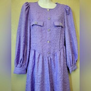 Purple Textured Long Sleeve Dress